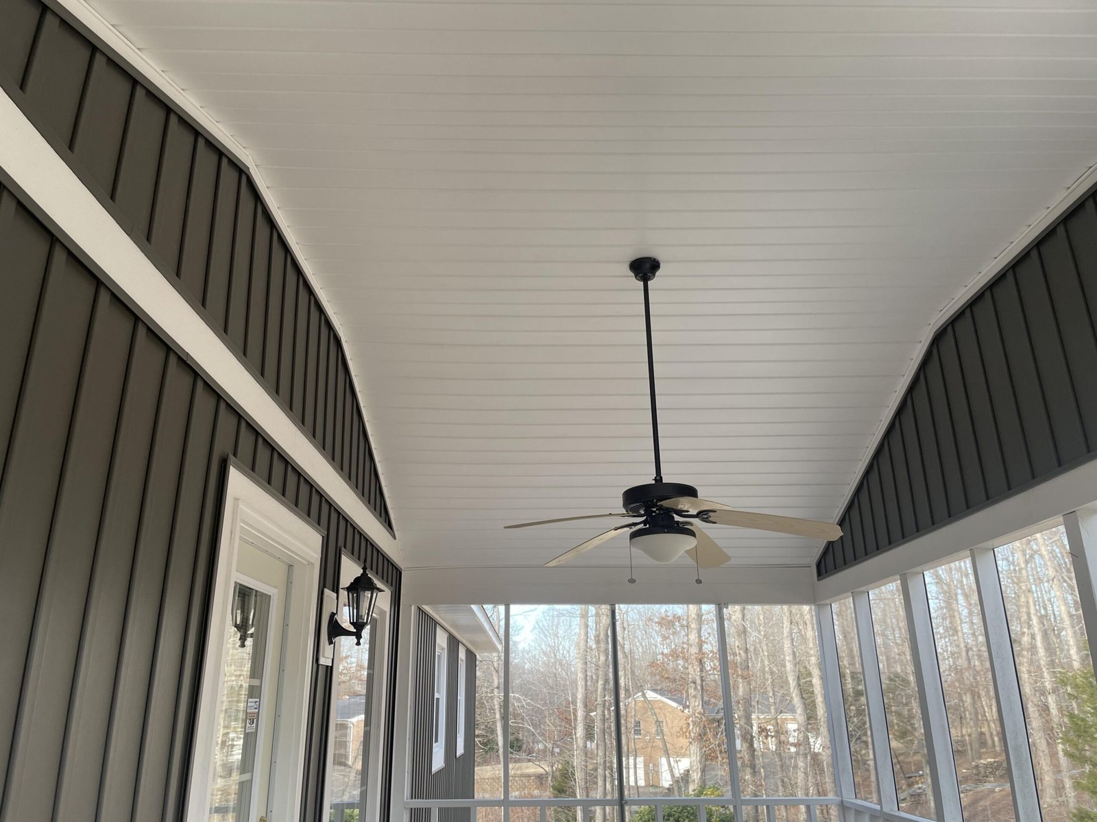 IAC Construction porch beadboard ceiling with ceiling fan installation